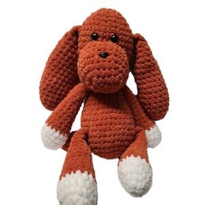Handmade Crochet Puppy Plush Red Brown Rust Amigurumi Dog with White Paws